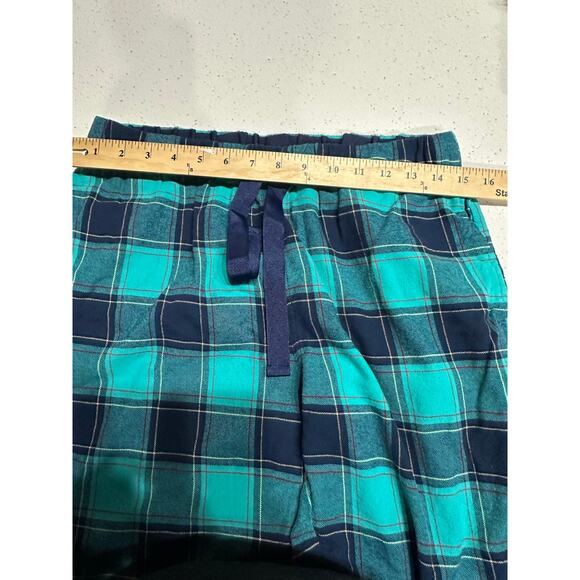 Lands End Women’s 2 piece Flannel Pajama Set Aqua Blue Cotton Pockets Medium - Picture 10 of 12